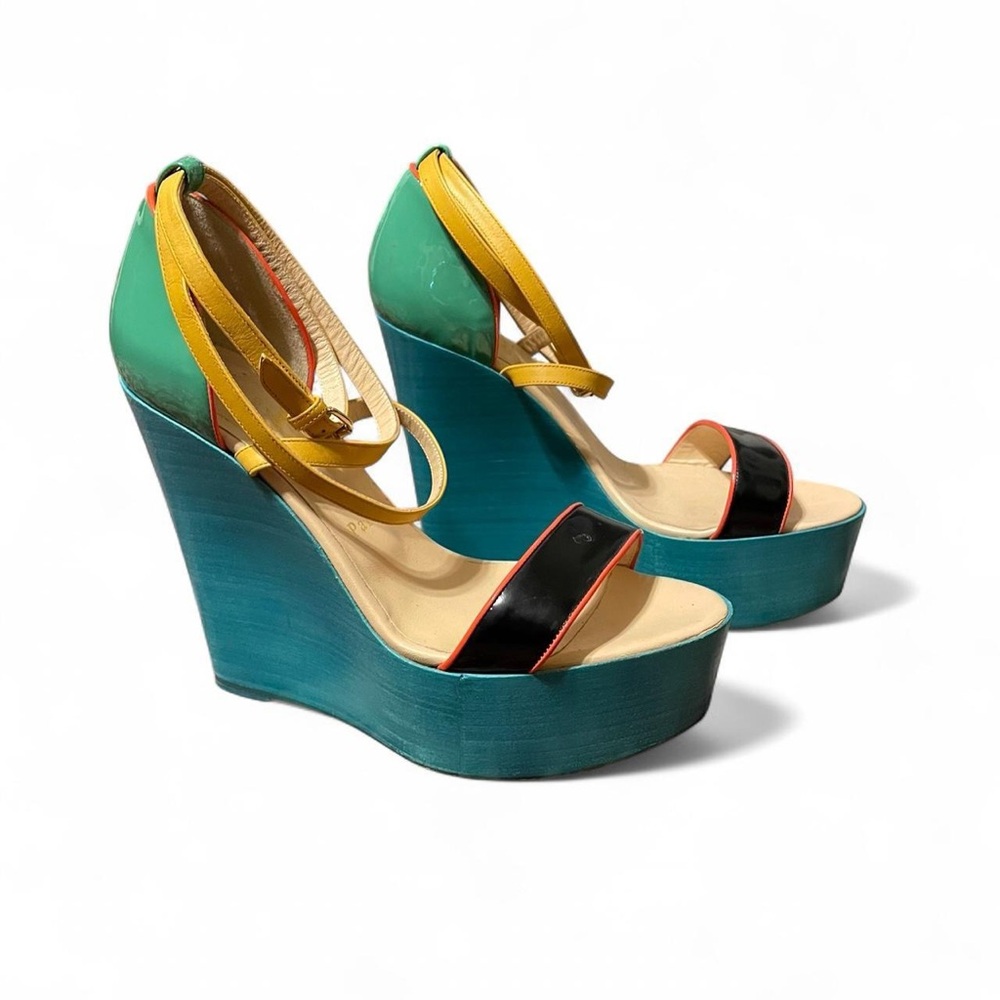 Louboutin Paris multi-coloured leather platform wedges